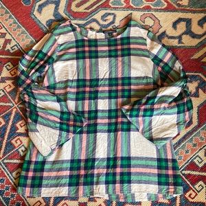 J. Crew Factory Plaid Bell Sleeve Top